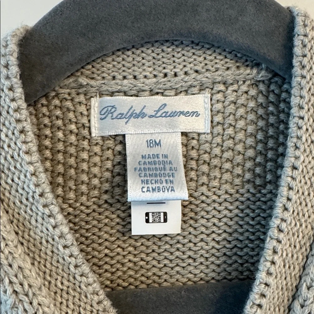 Ralph Lauren Baby V-Neck Cardigan - Light Gray. Size 18 Months.